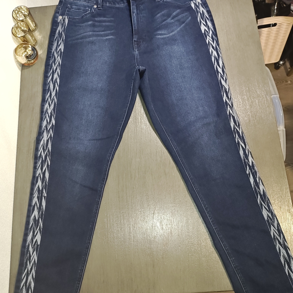 DG2 by Diane Gilman Dark Blue Skinny Jeans with Chevron Side Trim
